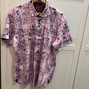 Men's Au Noir XXL Pink Purple Plaid Short Sleeve Shirt